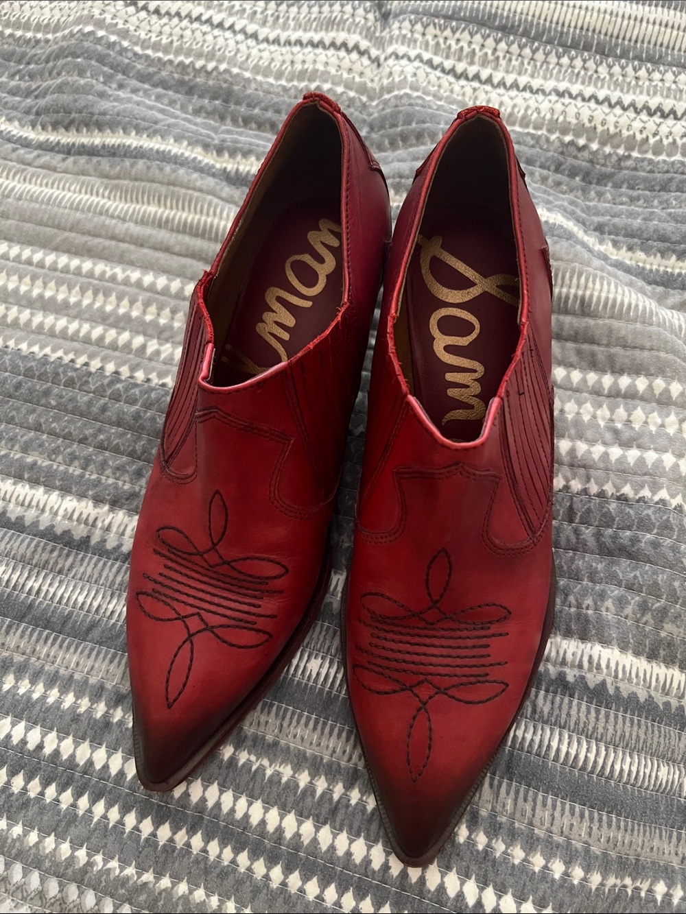 Red Pointed Western Women's Ankle Shoes- Roy western bootie Sam Edelman